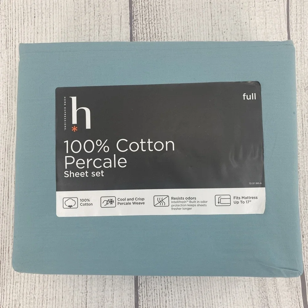 Home Expressions Sheet Set FULL Cameo Blue Cool Crisp 100% Cotton Percale